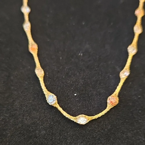 10KT Mesh Gold 18 Inch Necklace with Multi-Colored Stones - Picture 1 of 9